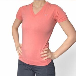 Y2K women’s Nike coral short sleeve sportswear shirt w/ embroidered logo size S